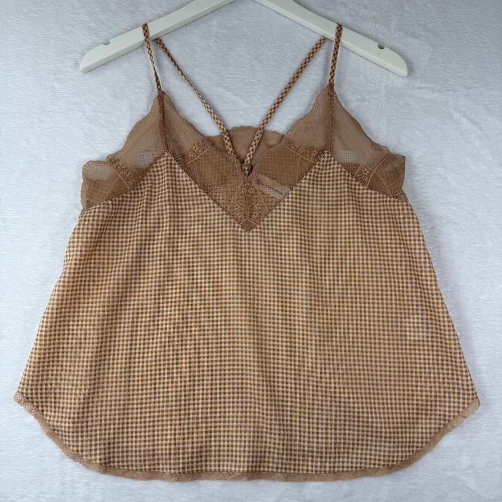 The Impeccable Pig Tan Gingham Lace‎ Trim Cami Top JT1235 Small